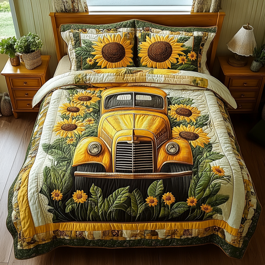 Sunflower Truck 3-Piece Quilted Bedding Set NCU0DV2056