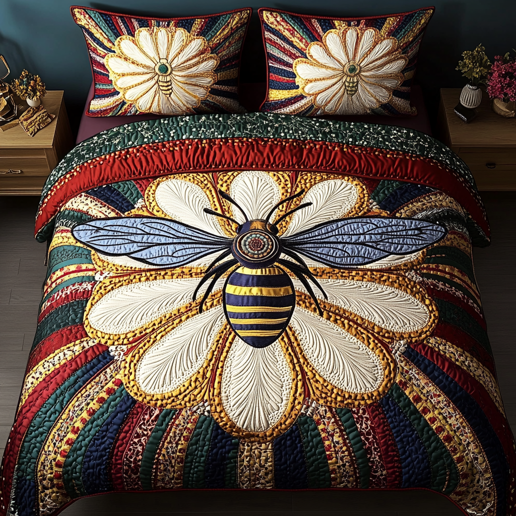 Sunflower Bee Harmony 3-Piece Quilted Bedding Set NCU0VL1186