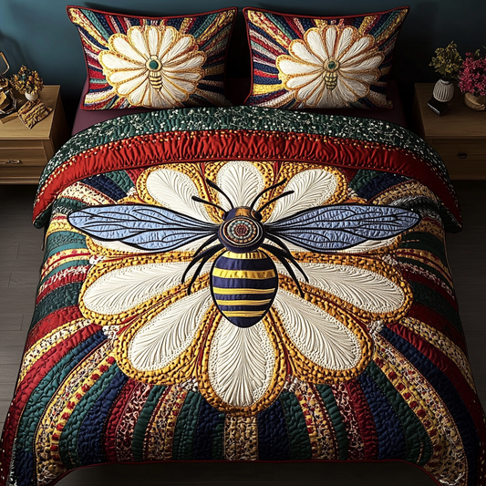 Sunflower Bee Harmony 3-Piece Quilted Bedding Set NCU0VL1186