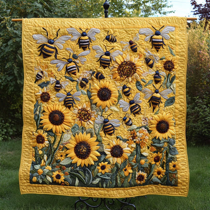 Sunflower Bees Quilted Blanket NCU0NT4705