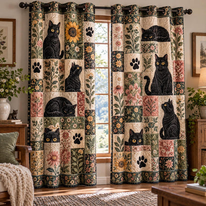 Sunflower Black Cat Quilted Curtains NCU0DV10382