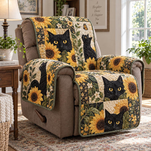 Sunflower Black Cat Quilted Sofa Cover NCU0DV10239