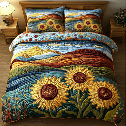 Sunflower Bliss 3-Piece Quilted Bedding Set NCU0VH3567