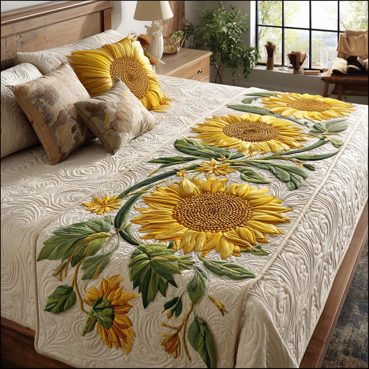 Sunflower Bloom Quilted Bed Runner NCU0DV9471