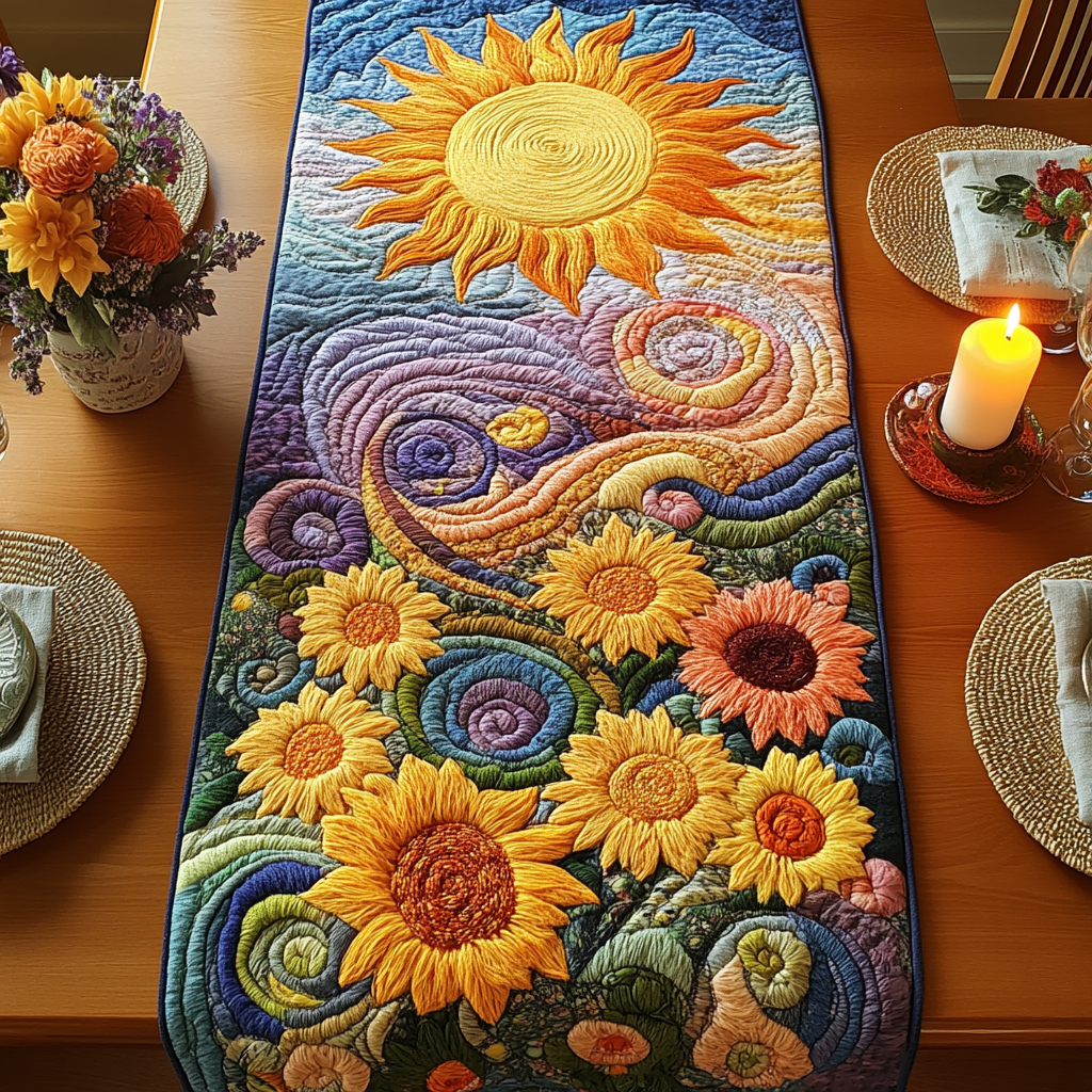 Sunflower Bloom Quilted Table Runner NCU0VH4625