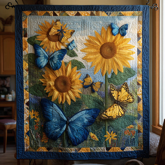 Sunflower Butterfly Garden Quilted Blanket NCU0HH096