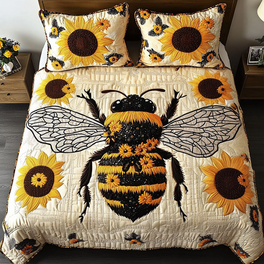 Sunflower Buzz 3-Piece Quilted Bedding Set NCU0NT3181