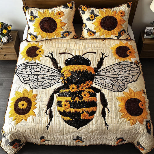 Sunflower Buzz 3-Piece Quilted Bedding Set NCU0NT3181
