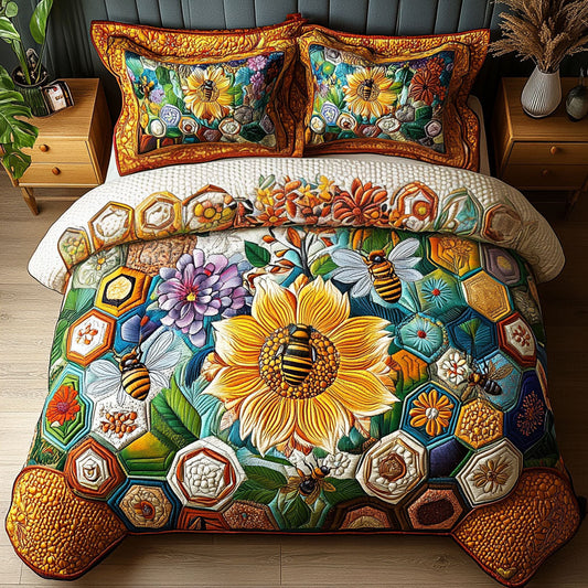 Sunflower Buzz 3-Piece Quilted Bedding Set NCU0PT3942