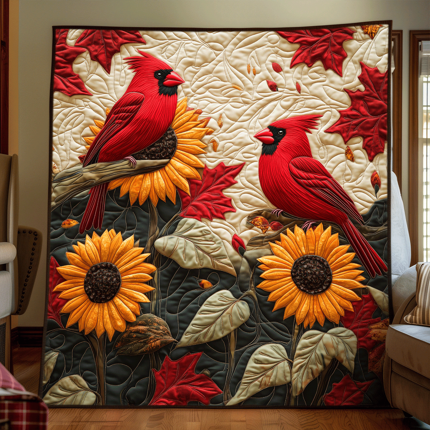 Sunflower Cardinal Quilted Blanket NCU0DV1144