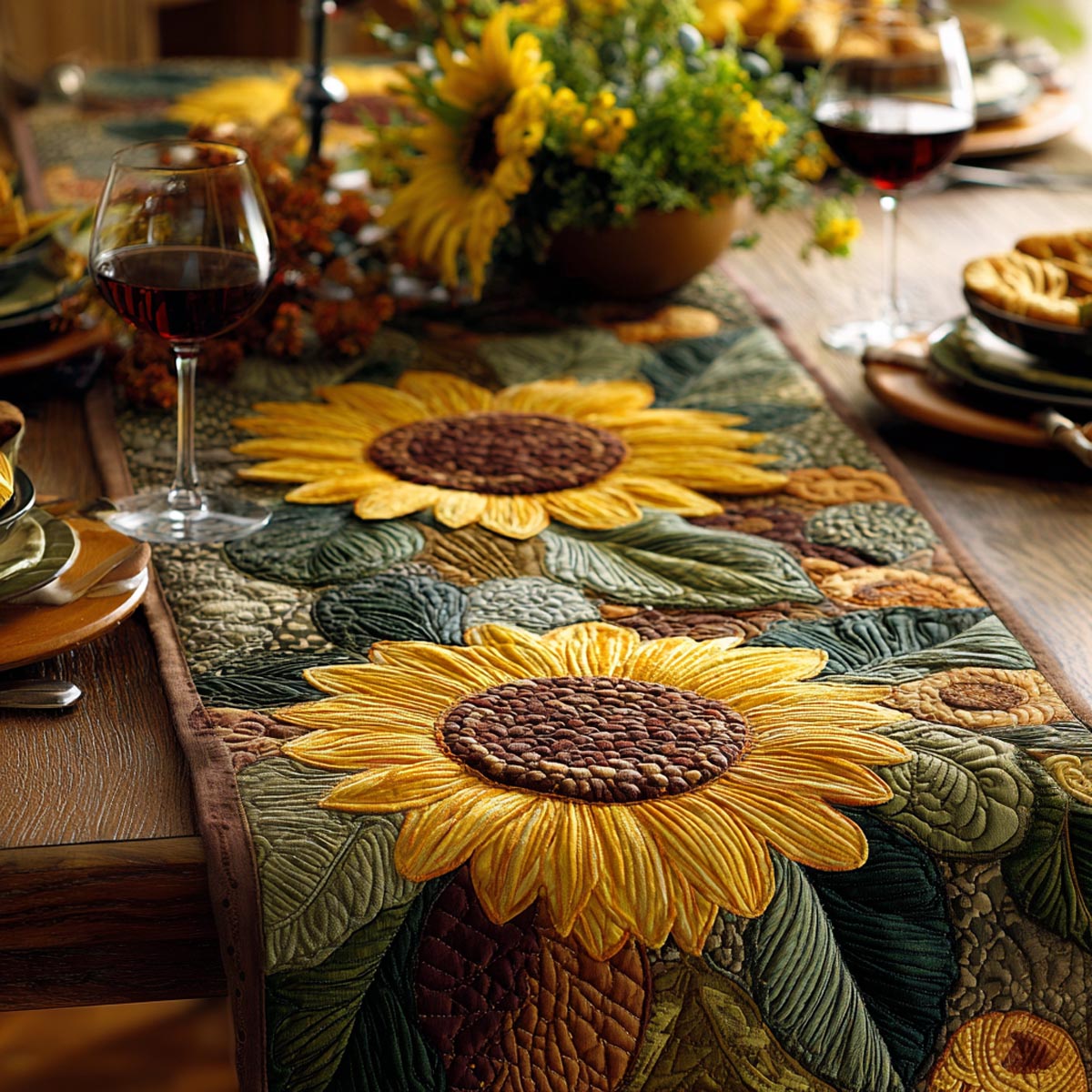Sunflower Charm Quilted Table Runner NCU0DV9441