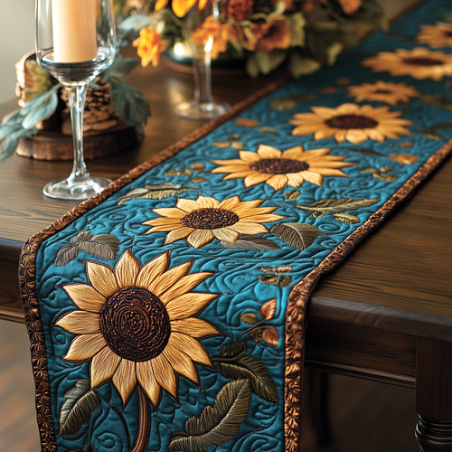 Sunflower Charm Quilted Table Runner NCU0VH2282