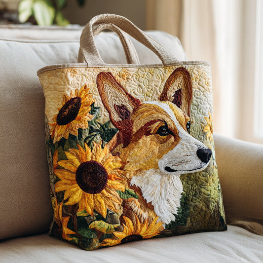 Sunflower Corgi Quilted Tote Bag NCU0HH1136