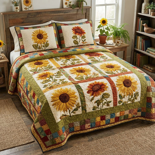 Sunflower Cottage Charm 3-Piece Quilted Bedding Set NCU0PT11543