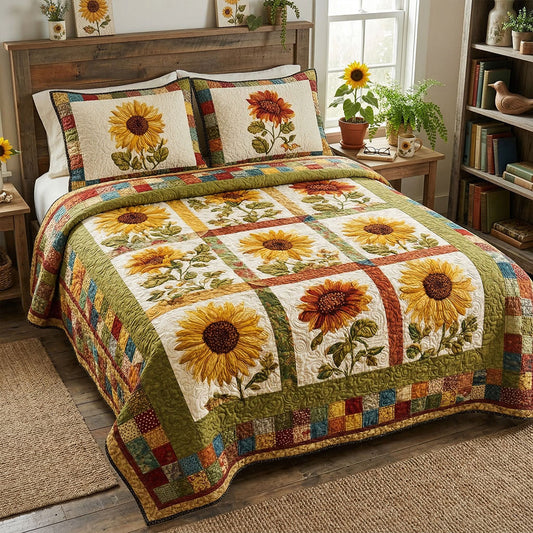 Sunflower Cottage Charm 3-Piece Quilted Bedding Set NCU0PT11543