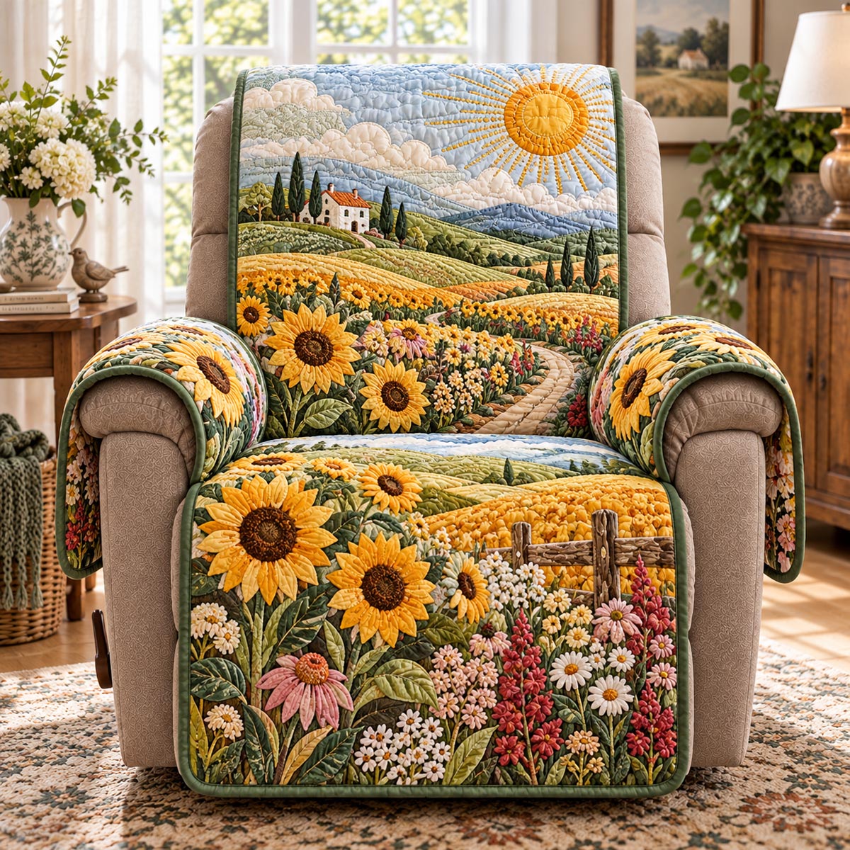 Sunflower Countryside View Quilted Sofa Cover NCU0DV10311