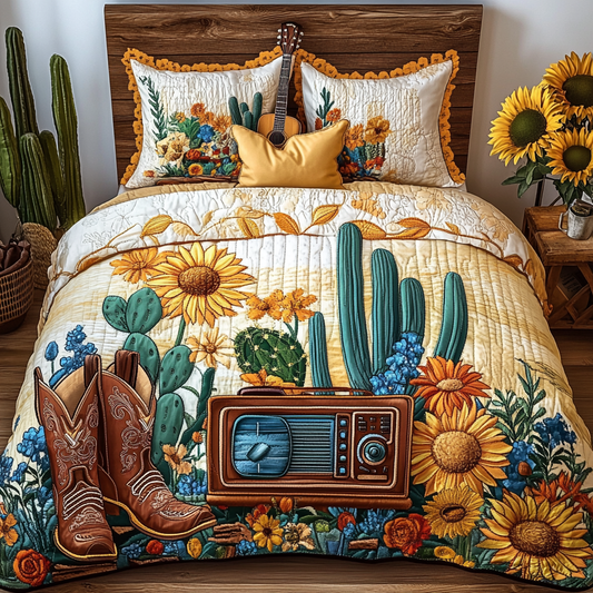 Sunflower Cowboy 3-Piece Quilted Bedding Set NCU0VL1454