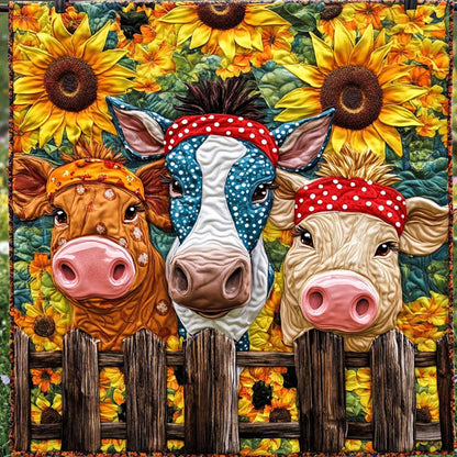 Sunflower Cows Quilted Blanket NCU0NT5494