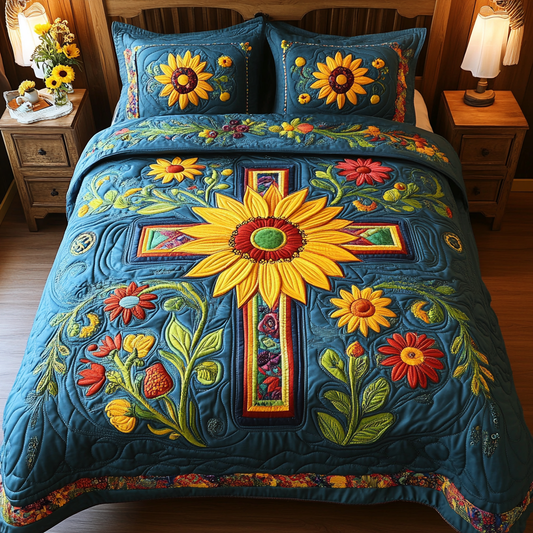 Sunflower Delight 3-Piece Quilted Bedding Set NCU0DK8570