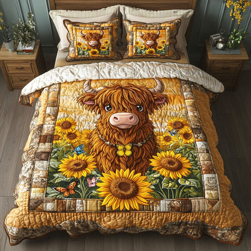 Sunflower Delight 3-Piece Quilted Bedding Set NCU0NT2920