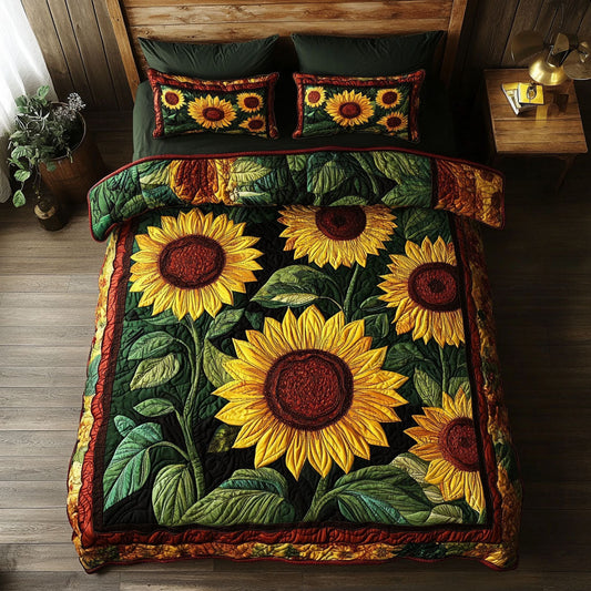 Sunflower Delight 3-Piece Quilted Bedding Set NCU0PT3134
