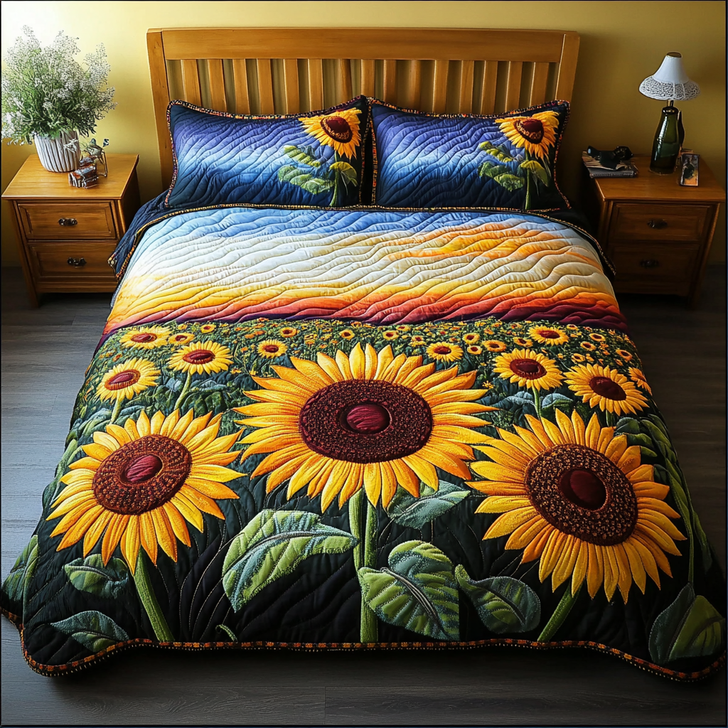 Sunflower Dream 3-Piece Quilted Bedding Set NCU0DK6220