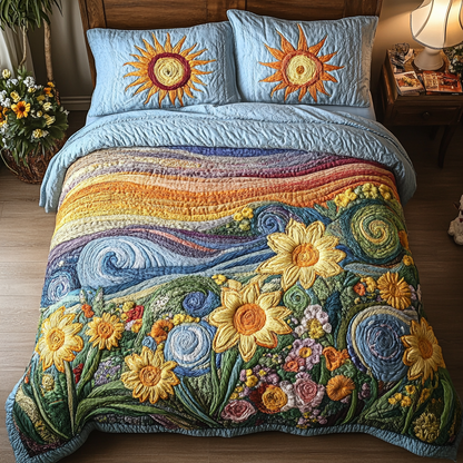 Sunflower Dream 3-Piece Quilted Bedding Set NCU0VH4543