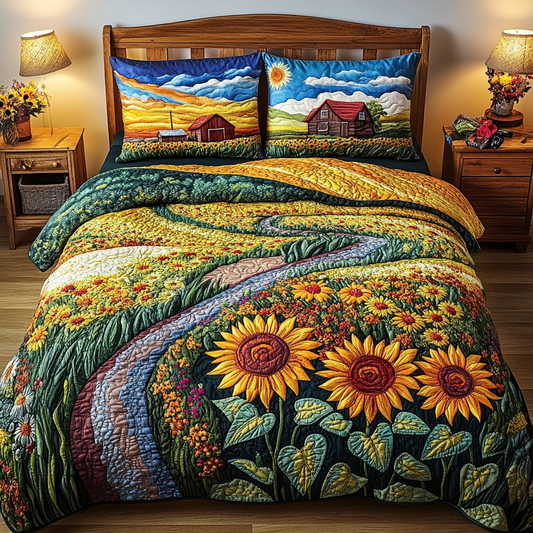 Sunflower Dream 3-Piece Quilted Bedding Set NCU0VL1909