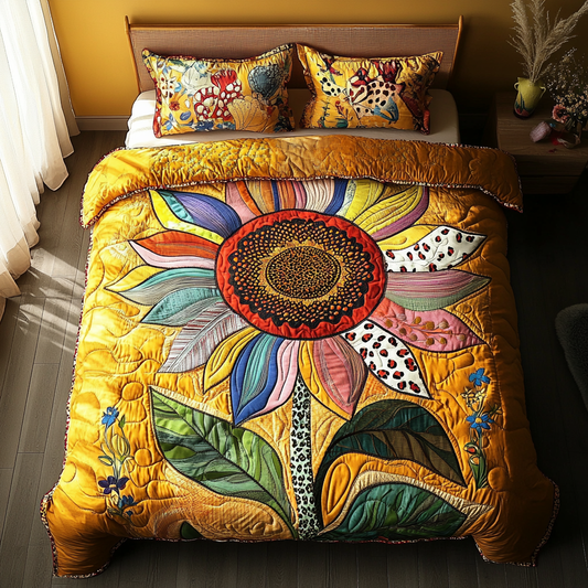 Sunflower Dreams 3-Piece Quilted Bedding Set NCU0DK8561