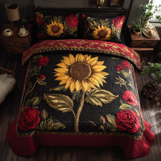 Sunflower Fields 3-Piece Quilted Bedding Set NCU0DK8564