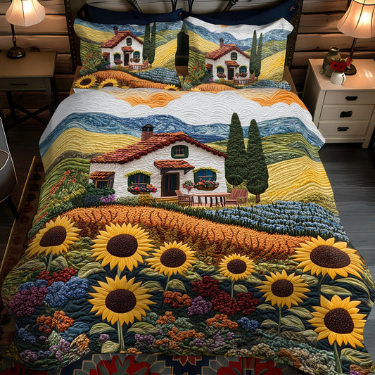 Sunflower Fields 3-Piece Quilted Bedding Set NCU0PT5785