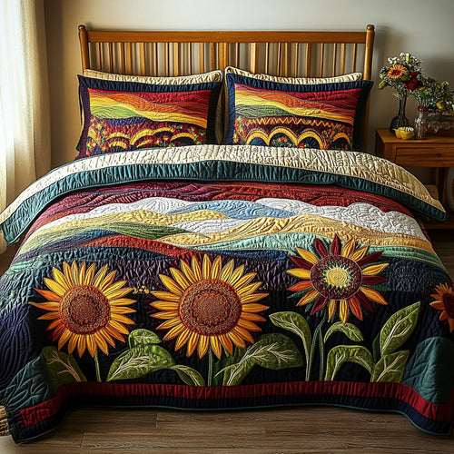 Sunflower Fields Forever 3-Piece Quilted Bedding Set NCU0PT4792