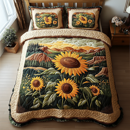Sunflower Fields 3-Piece Quilted Bedding Set NCU0DV2982