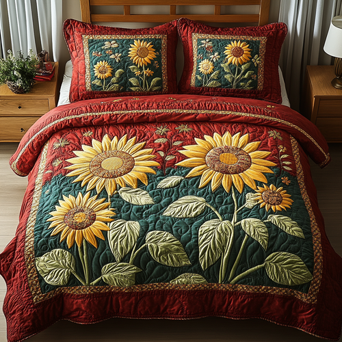 Sunflower Fields 3-Piece Quilted Bedding Set NCU0DV3123