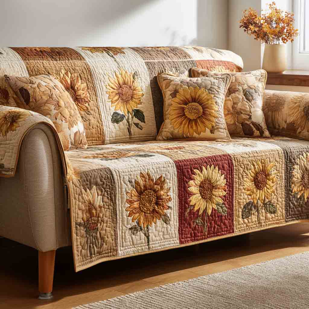 Sunflower Fields Quilted Sofa Cover NCU0NT12242