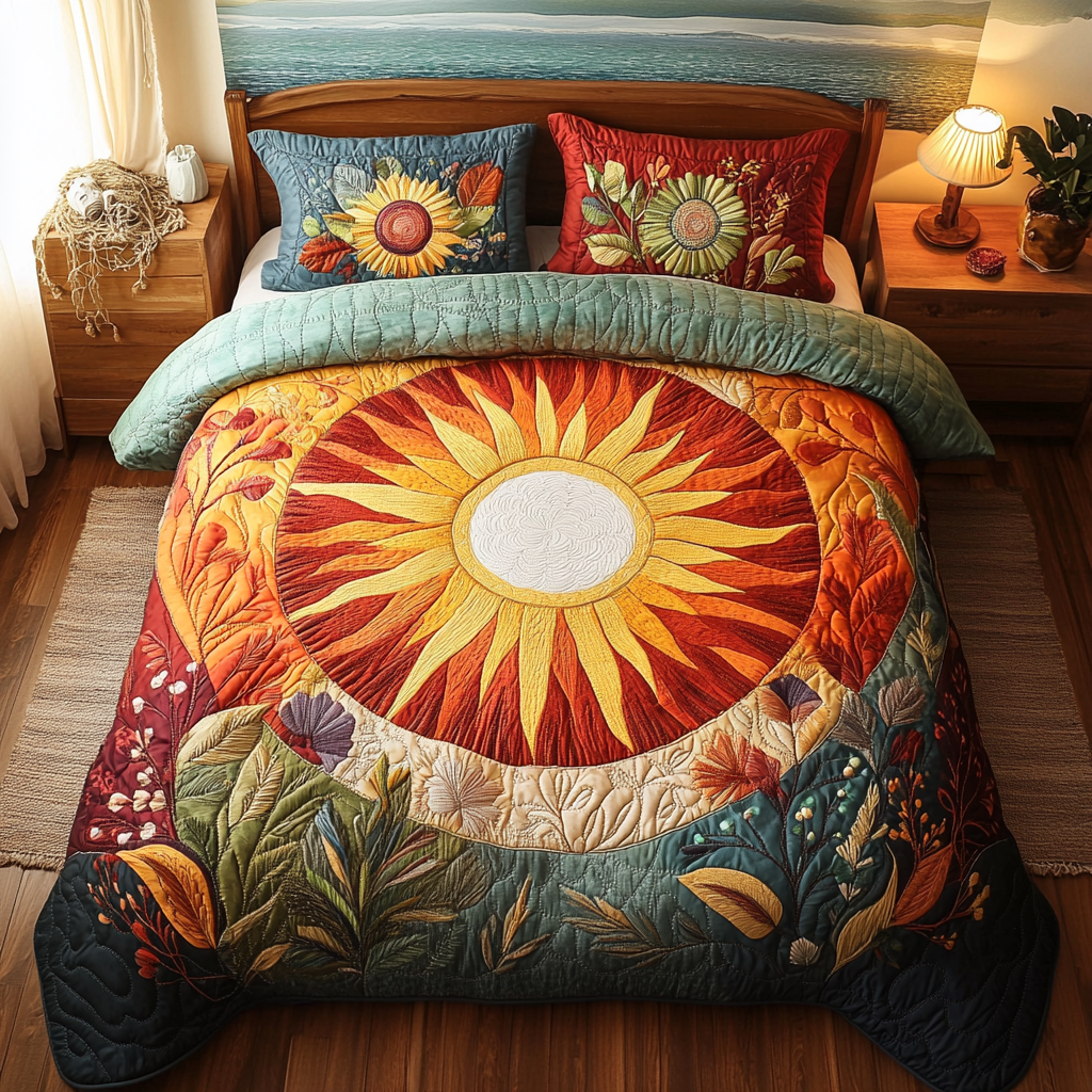 Sunflower Garden 3-Piece Quilted Bedding Set NCU0VL1492