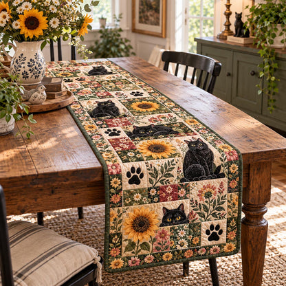 Sunflower Garden Cat Quilted Table Runner NCU0DV10480