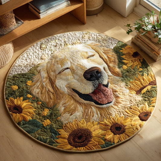Sunflower Golden Retriever Quilted Round Mat NCU0HH035
