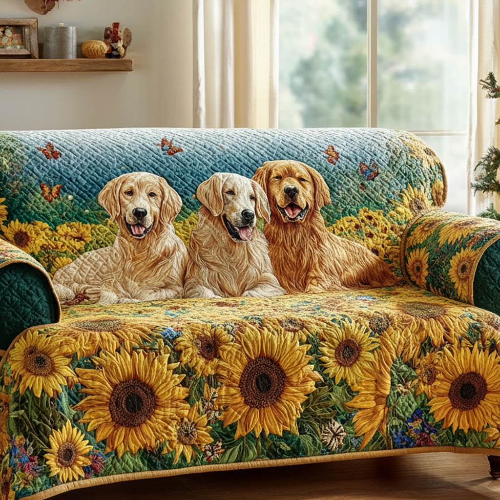 Sunflower Golden Retriever Quilted Sofa Cover NCU0HH986