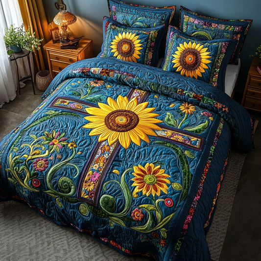 Sunflower Grace 3-Piece Quilted Bedding Set NCU0DK8569