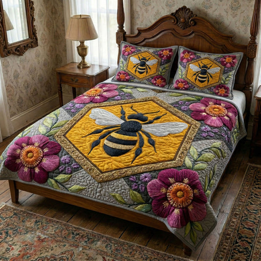 Sunflower Harmony 3-Piece Quilted Bedding Set NCU0NT12410