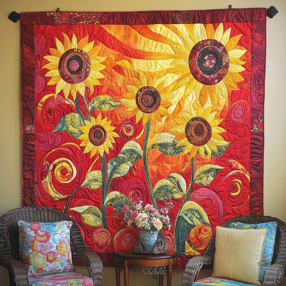 Sunflower Haven Art Quilt Hanging NCU0TL947