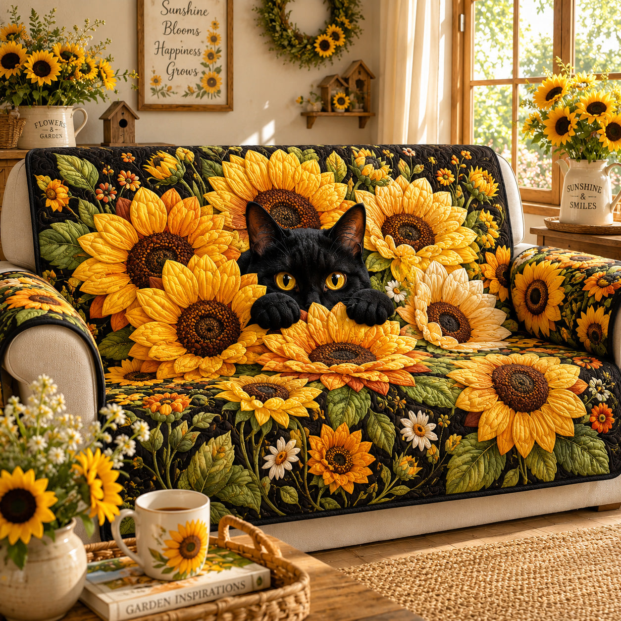 Sunflower Haven Quilted Sofa Cover NCU0TV2008