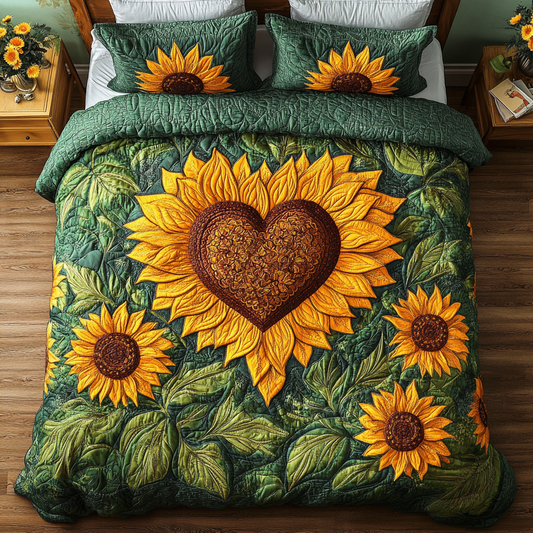 Sunflower Heart 3-Piece Quilted Bedding Set NCU0VH2349