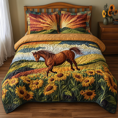 Sunflower Horse Parade 3-Piece Quilted Bedding Set NCU0DV4802