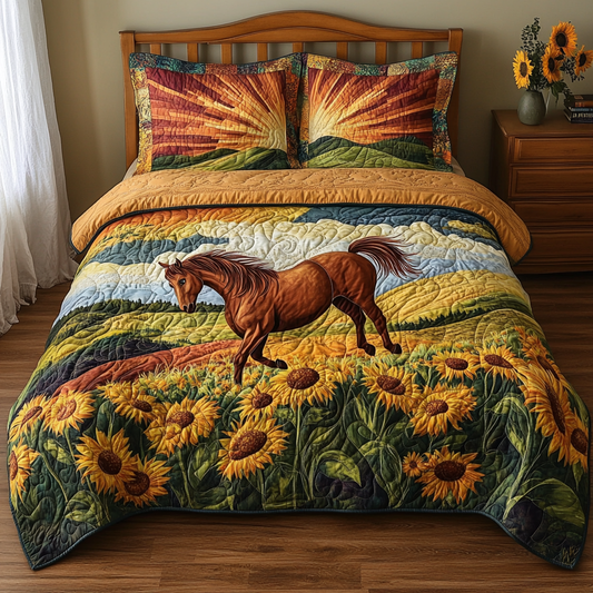 Sunflower Horse Parade 3-Piece Quilted Bedding Set NCU0DV4802