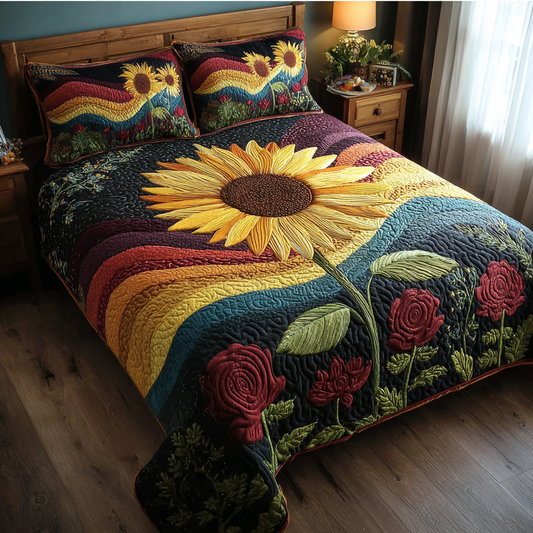 Sunflower Joy 3-Piece Quilted Bedding Set NCU0DK8566