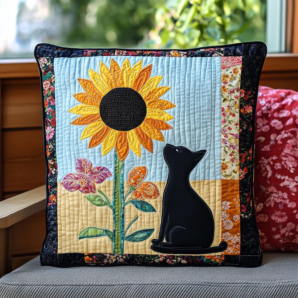 Sunflower Kitten Quilted Pillow Case NCU0DV647