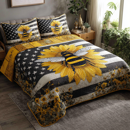 Sunflower Magic 3-Piece Quilted Bedding Set NCU0DK8573