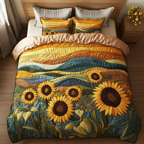 Sunflower Meadow 3-Piece Quilted Bedding Set NCU0NT4659